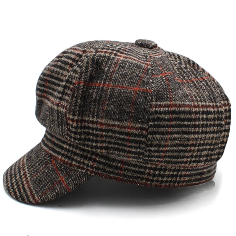 Men Women Soft Tartan Baker Boy Hats Plaid Fiddler Newsboy Caps Outdoor Winter Warm Travel Adjustable US Size 7 1/8 UK Size M