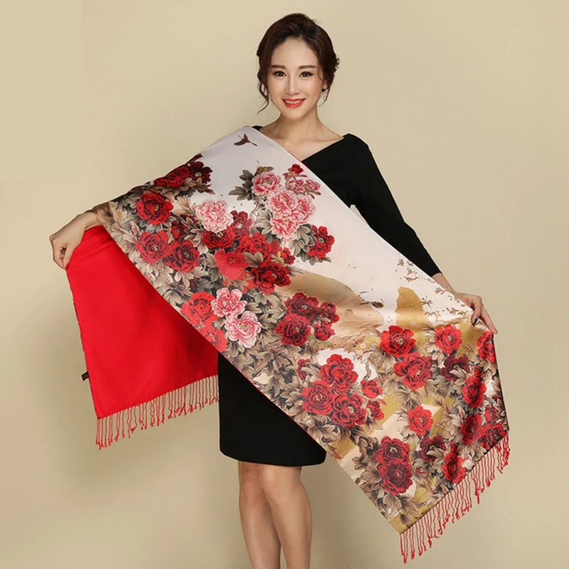 Women\'s Scarf Silk Cashmere Scarf Vintage шумоглушитель Chinese Style Warm Print Shawl Elegant Multicolor Scarf 2020