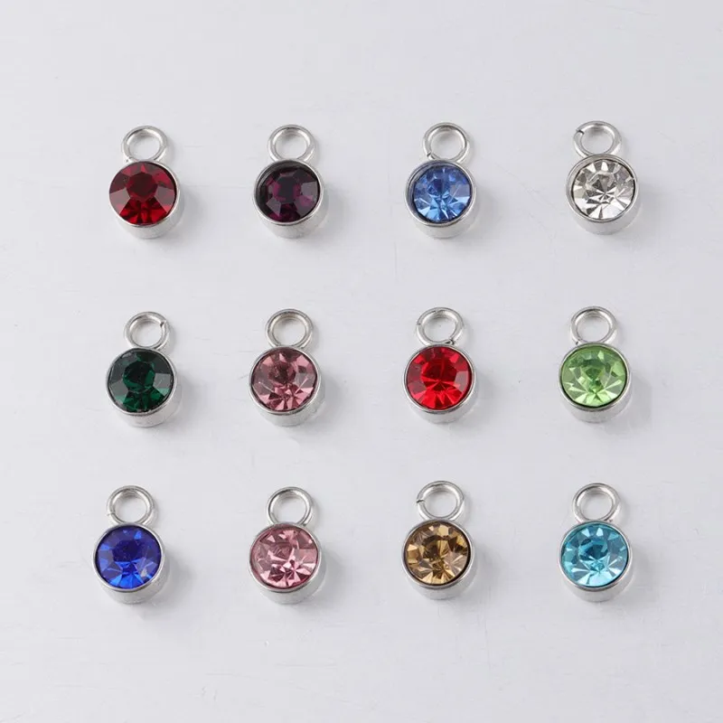 

MIXED 120pcs Stainless Steel 12 Month Birthstone Charms Pendant for DIY Jewelry Craft Making 6mm