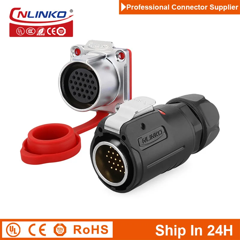 Cnlinko LP24 Waterproof 24Pin M24 Signal 5A Power Circular Cable Connector Plug Socket for Video Radio Equipment Truck Car Boat