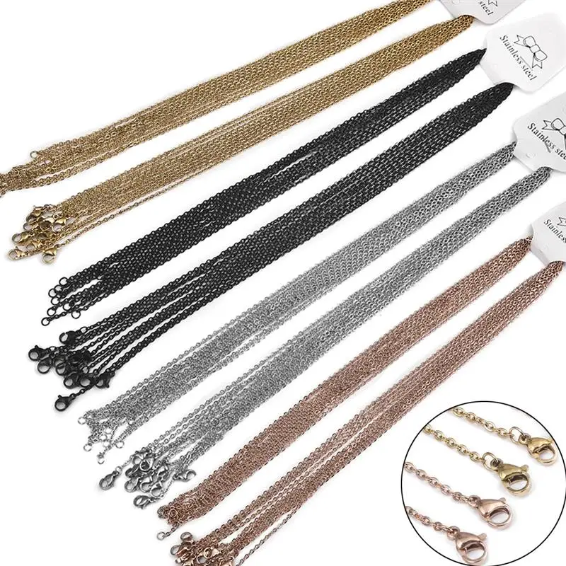 

10pcs 50cm Stainless Steel Link Chain With Lobster Clasp Gold Color Black Silver Color DIY Necklace Jewelry Making Bulk Sale