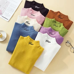 Turtleneck Women Pullover Sweater Autumn Winter Jumper Knitted Basic Top Fashion Embroidery Long Sleeve Korean Ladies Clothes