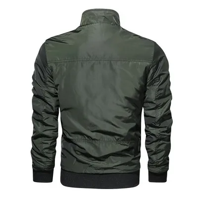 Chaqueta militar verde militar para hombre, chaquetas Bomber informales, abrigos de calle con cremallera sólida, rompevientos, Otoño e Invierno