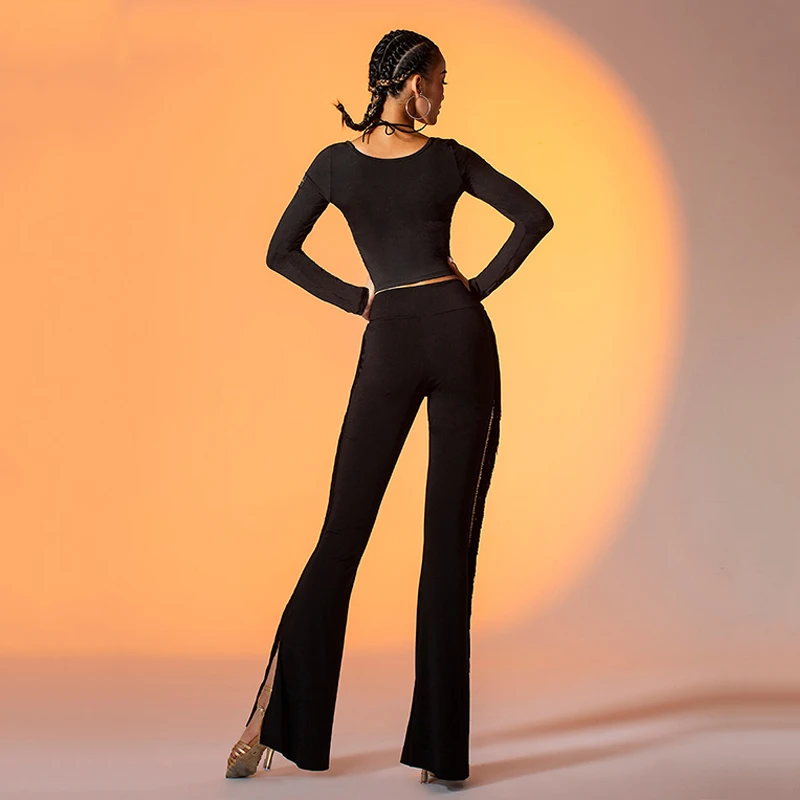 الرقص اللاتينية هامش السراويل النساء عالية الخصر مضيئة السراويل قاعة الرقص الملابس الكبار ممارسة تشا تشا ملابس رقص DNV15243 #4