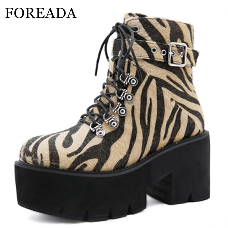 

FOREADA Goth Style Woman Motorcycle Boots Platform Thick Heel Shoes Round Toe Zipper High Heel Ankle Boots Punk Winter 43 Yellow