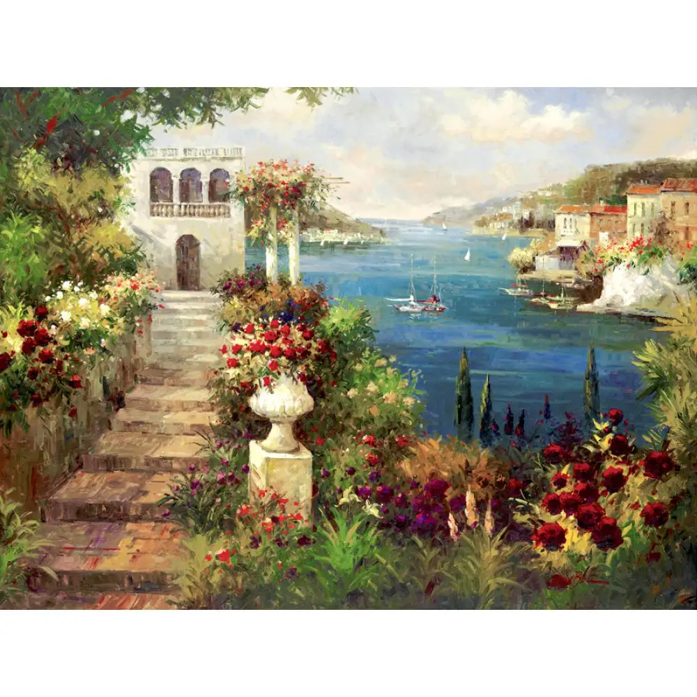 

Handmade Canvas Wall art impressionism Landscape Painting Italian Garden View Modern Artwork Living Room Bedroom Decor Large