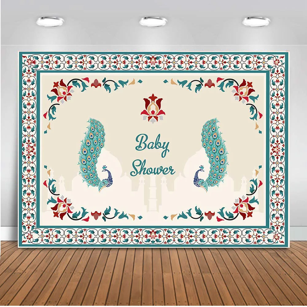 MOCSIKA  Photography Backdrop Newborn Baby Shower Party Decoration Banner Peacock Background for Photo Studio Printed 541