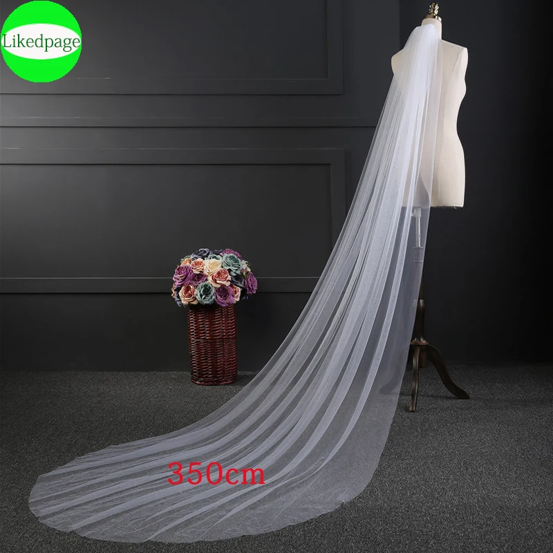 Long Wedding Veil Accessories 2021 with Metal Comb One Layer Bride Velo De Novia Largos Simple Mariage Welon Slubny Customsize