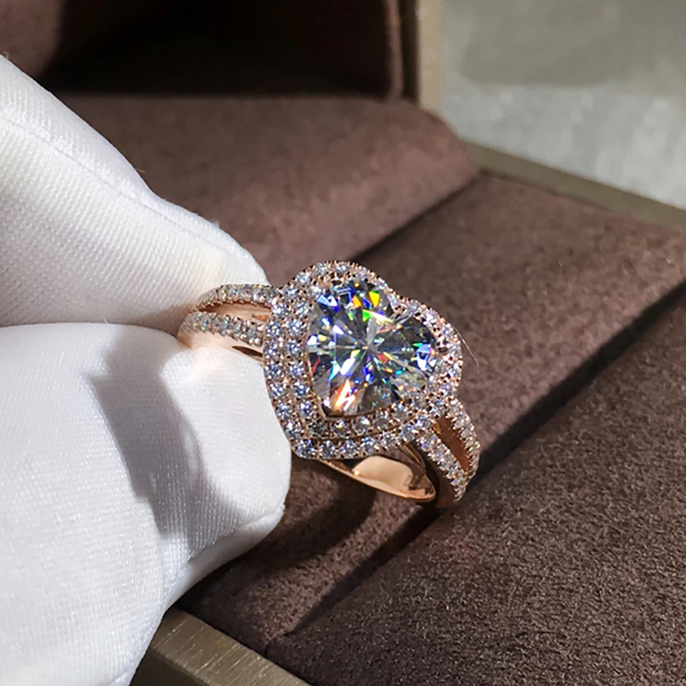 Custom Solid 18K Au750 Rose Gold Women Wedding Party Engagement Ring 1 2 3 4 5 Carat Heart Moissanite Diamond Ring Romantic