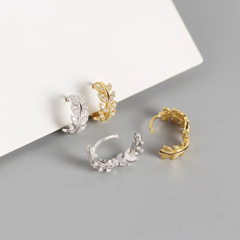 WANTME Pave CZ INS Luxury Olive Branch Leaf Stud Earrings for Women Real 100% 925 Sterling Silver Teen Gift Fine Hoop Jewelry - Image 4