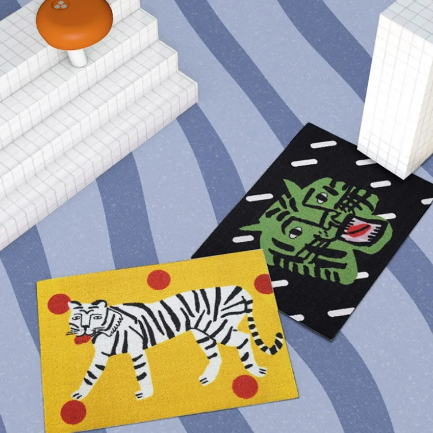 Retro Hand WovenNordic Fashion Cotton Linen Thick Carpet Floor Mat Jungle Tiger Bedside Rug For Living Rooms Bedroom Home Decor