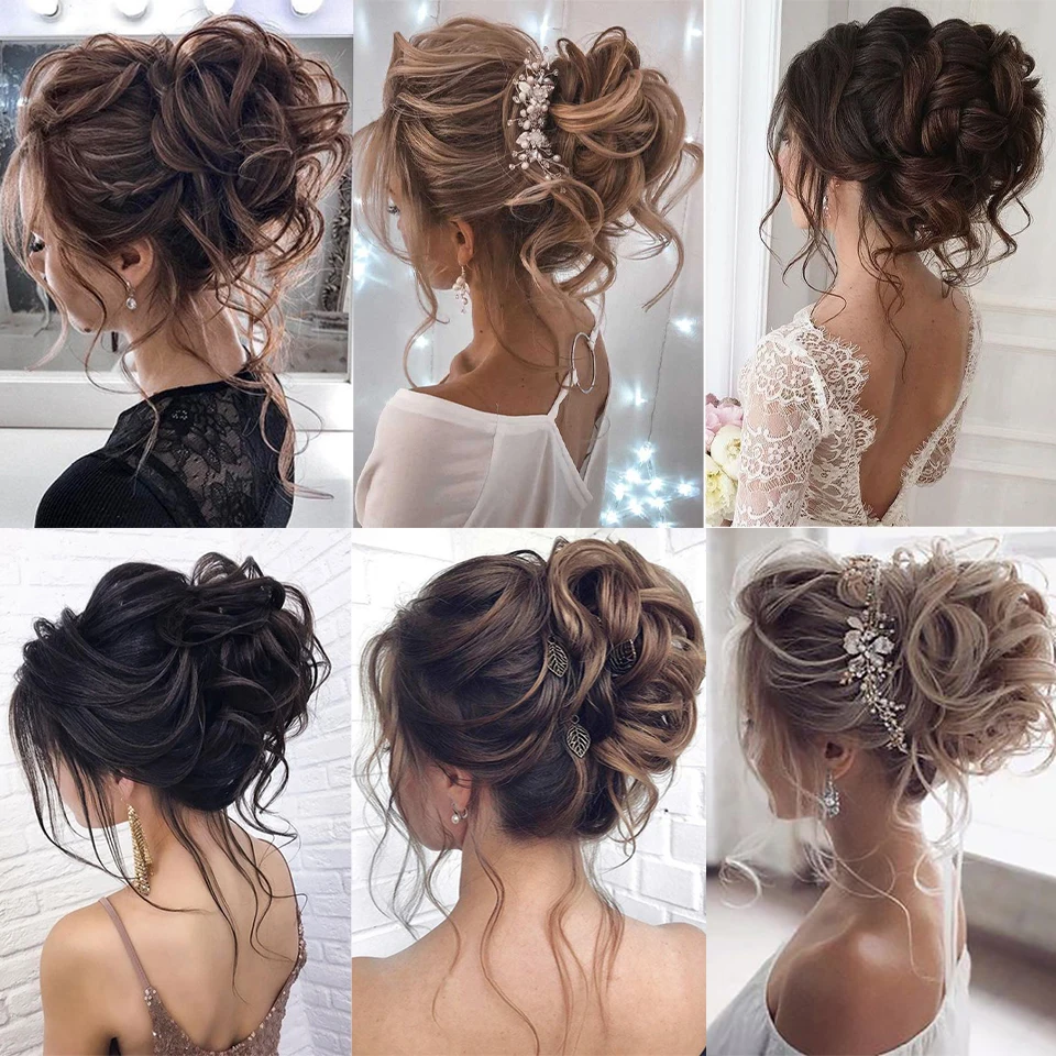 SHANGKE 합성 지저분한 Chignon Scrunchies 탄성 밴드 헤어 번들 스트레이트 Updo 헤어 피스 고온 섬유 천연 가짜 헤어