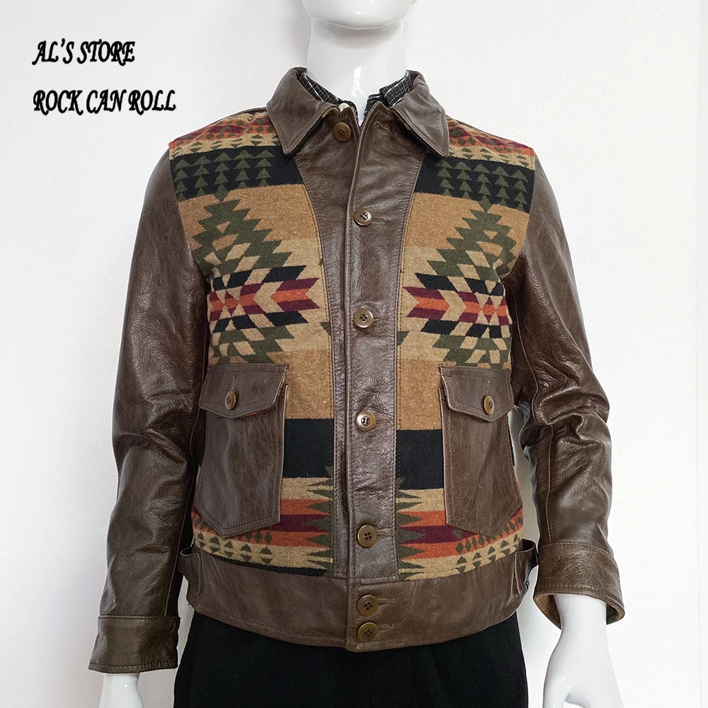 XW298 RockCanRoll Read Description! Super Quality Coat Genuine Cow Suede Leather & Wool Cowhide Stylish Durable Navajo Jacket