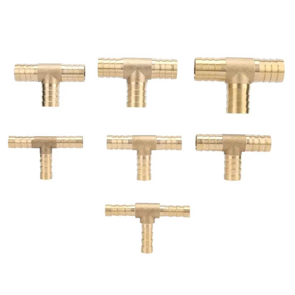 T-Shape Brass Barbed Hose Fitting Tee 6mm 8mm 10mm 12mm 14mm 16mm 19mm Hose Tube Barb Copper Barbed Coupling Connector Adapter