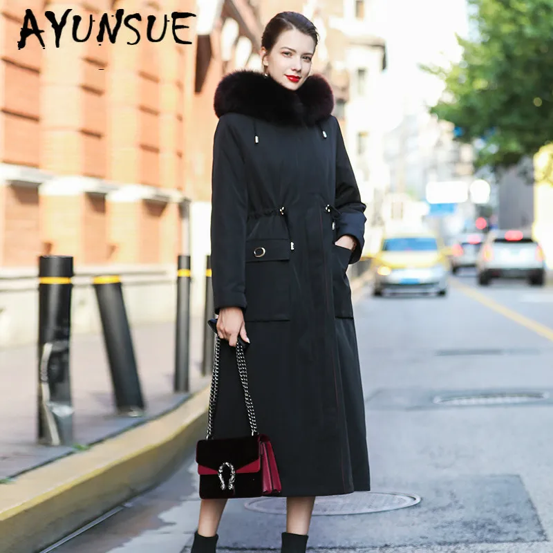 

2020 New Real Fur Coat Women Rex Rabbit Fur Coat Winter Coat Women Fox Fur Collar Hooded Warm Parka Abrigo Mujer S-18 YY1605