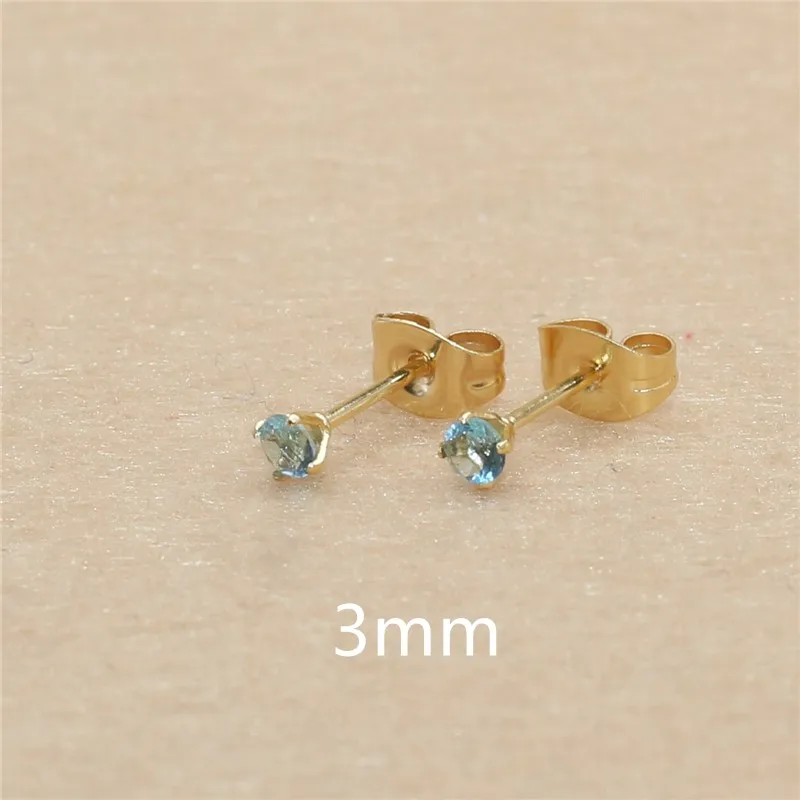 Ohrstecker aus blauem Glas, von 3 mm bis 8 mm, Edelstahl, echt vergoldet, verblasst nicht leicht, allergiefrei – Detail 5