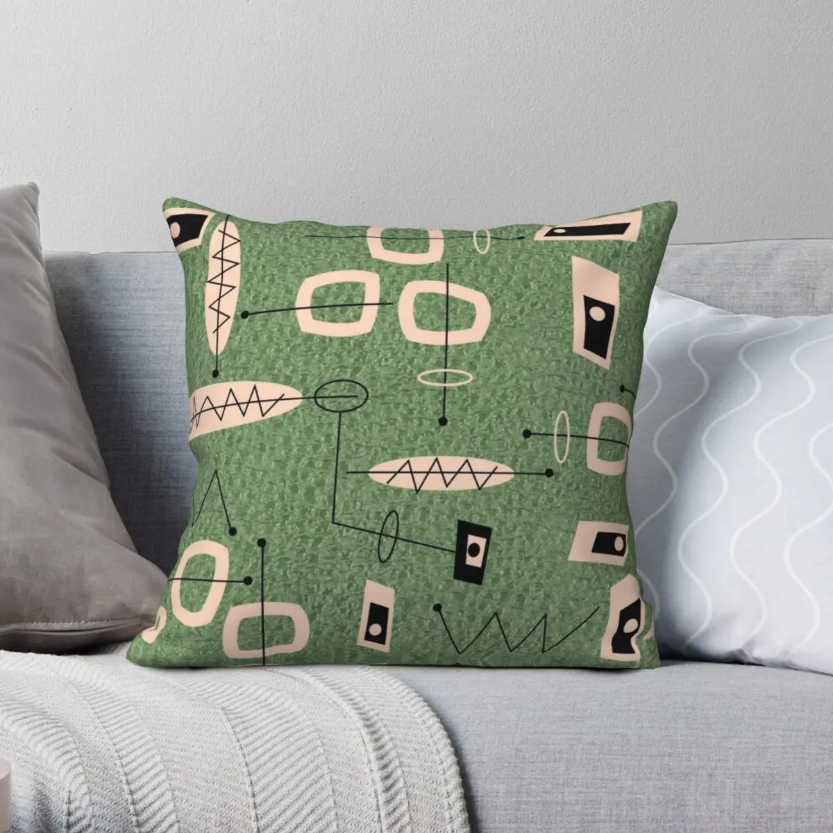 

Mid-Century Modern Green Abstract Square Pillowcase Polyester Linen Velvet Zip Decor Throw Pillow Case Home Cushion Case