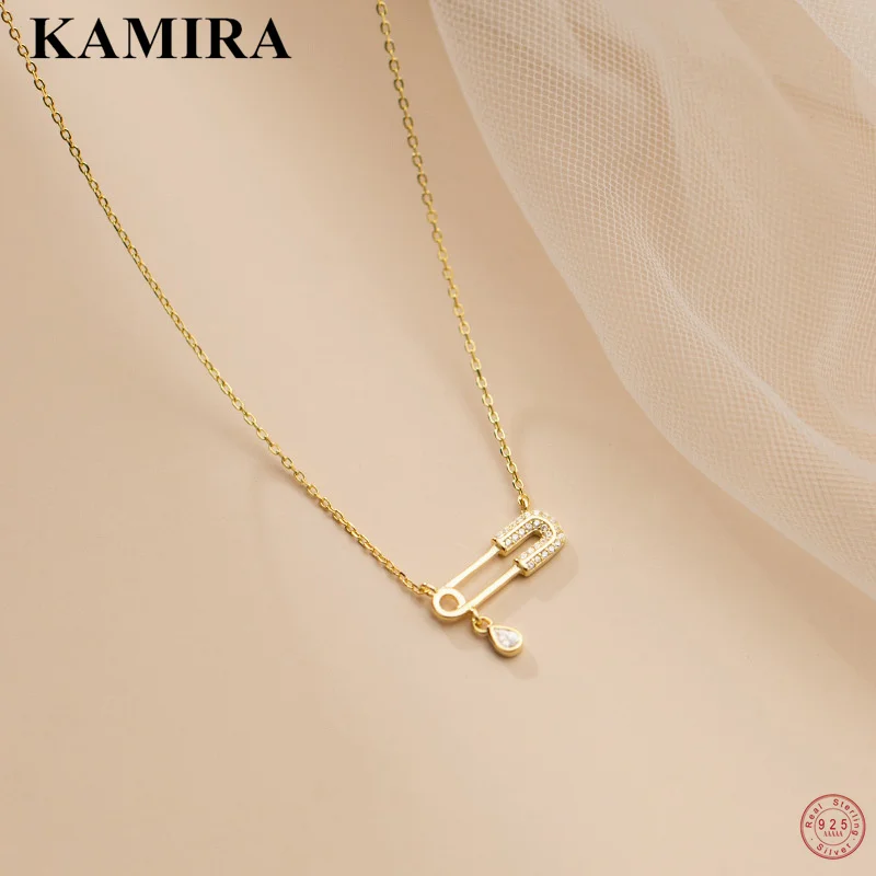 

KAMIRA 925 Sterling Silver Bohemian Geometric Pin White Zircon Pendientes Necklace for Women Charms Choker Fine Jewelry Collares