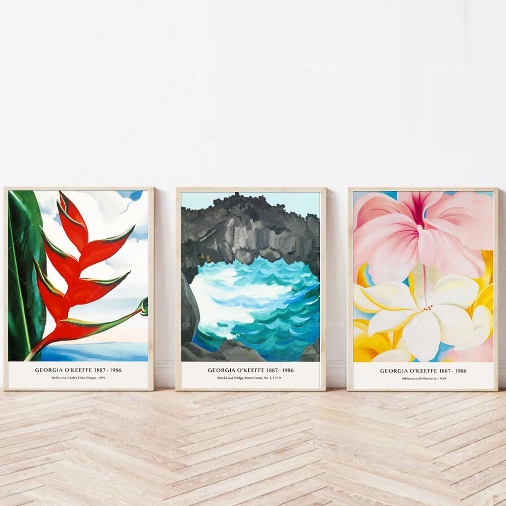 

O'Keeffe Vision of Hawaii Set of 3 Prints, Hawaii Exhibition Poster, Exhibition Print,Museum Poster, Flower Painting