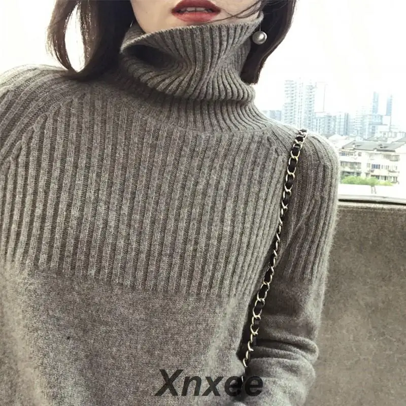 

19 Autumn and Winter New Cashmere Sweater Women's High Collar Loose Pullover Lazy Wind Sweater Large Size Was Thin Xnxee