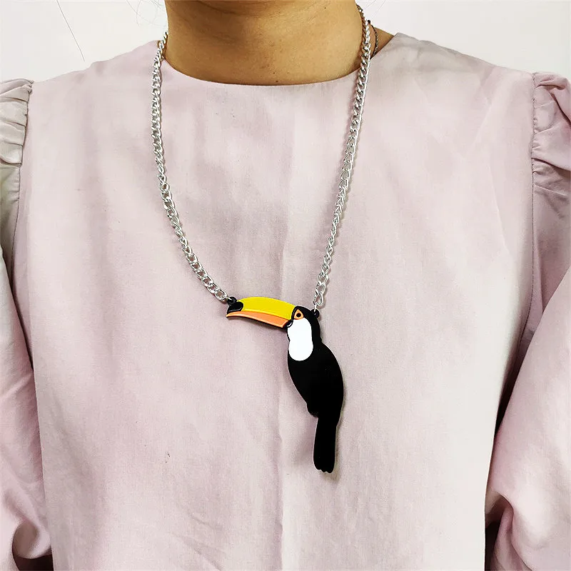 KUGUYS Fashion Acrylic Jewelry Women Woodpecker Pendant Necklace Link Chain Trendy HipHop Bird