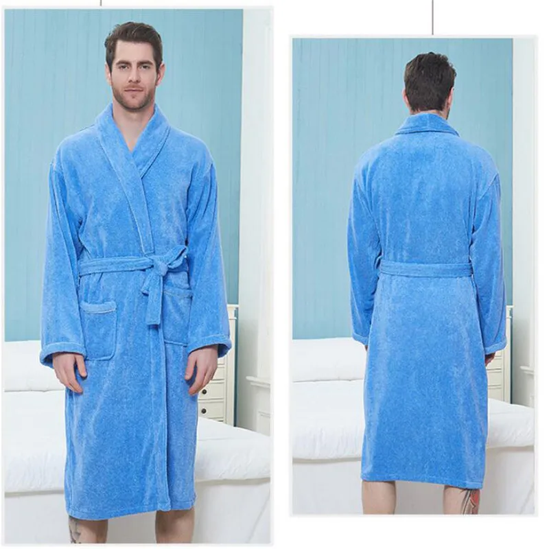 100% Cotton Toweling Terry Robe Unisex lovers Soft Bath Robe Men And Women Nightrobe Sleepwear Male Casual Home Bathrobe