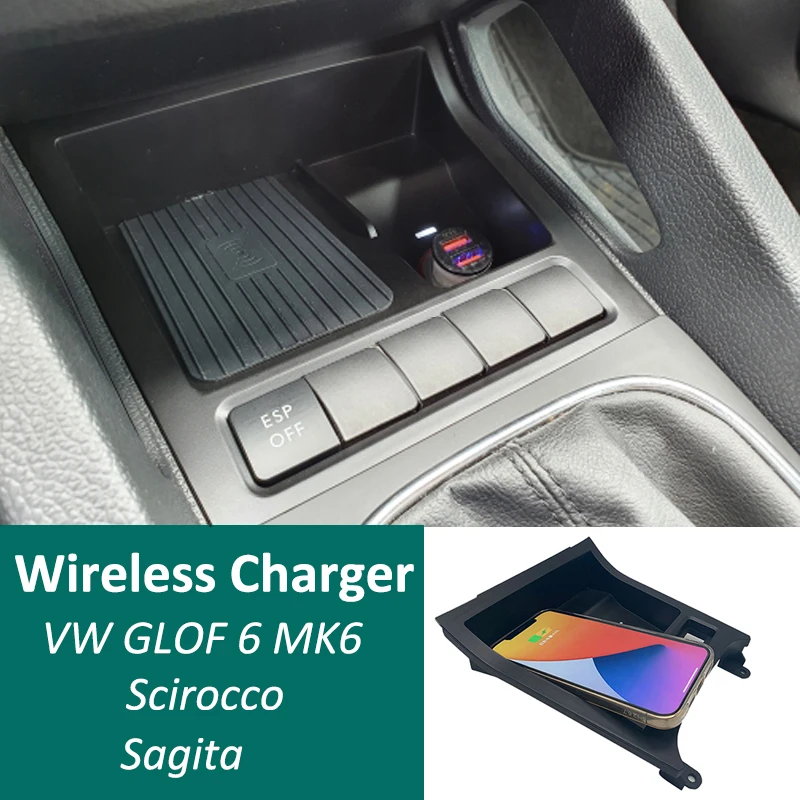 For Volkswagen VW Golf 6 MK6 Car Wireless Charger Sagita Scirocco Charging Holder 2009 2010 2011 2012 2013 Phone Fast Charger