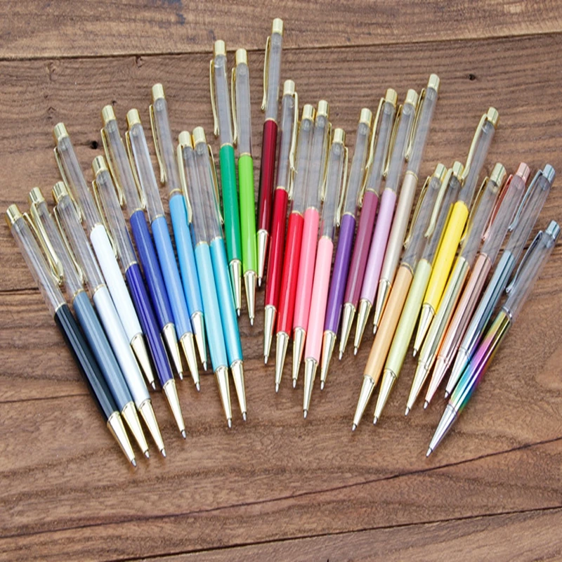 DIY Empty Tube Ballpoint Pens Self-filling Floating Glitter Dried Flower Crystal Pen Ballpoint Pens 27 Color