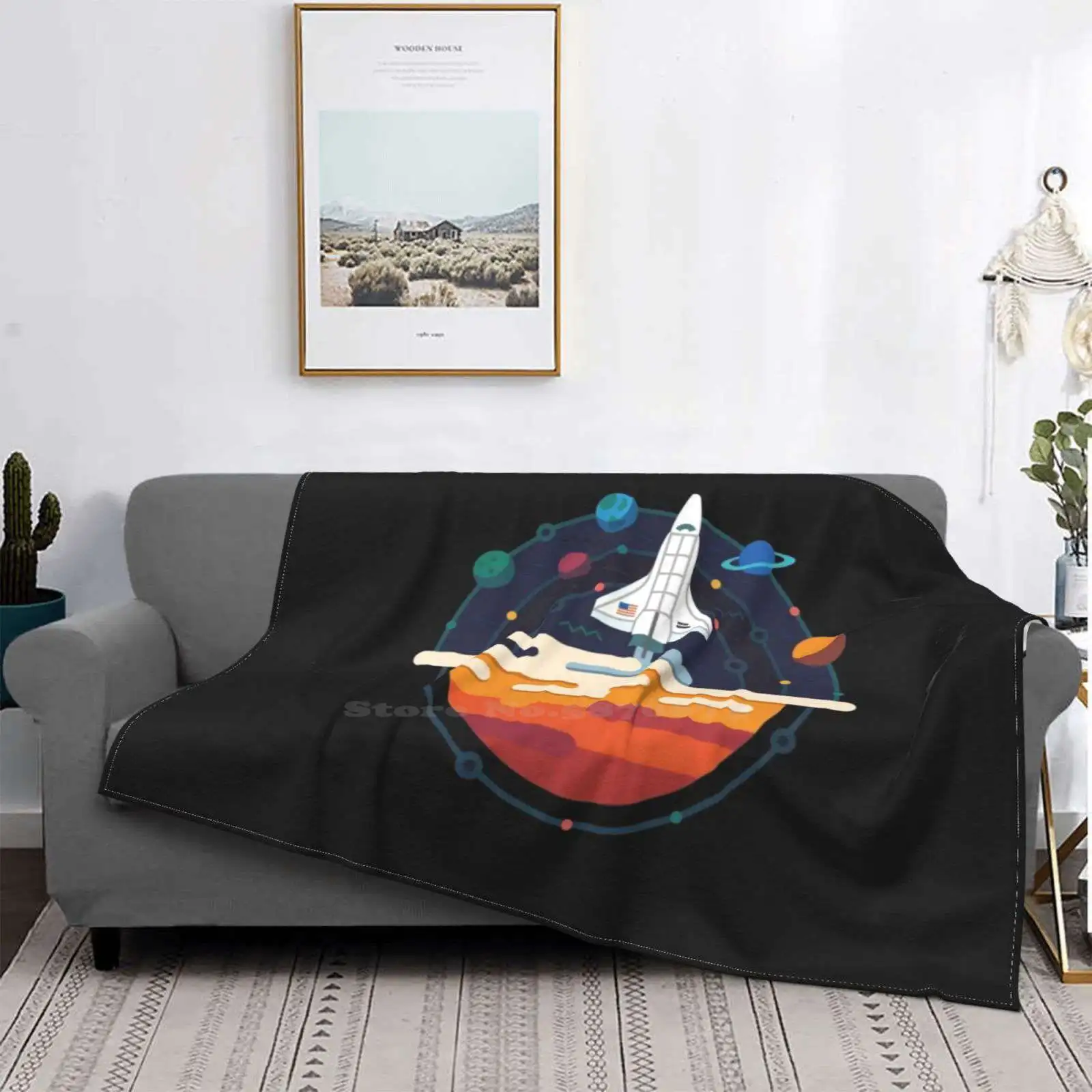 Space Logo New Arrival Fashion Leisure Flannel Blanket Rocket Space Stars Galaxy Moon Astronomy Science Cool Retro Astronaut