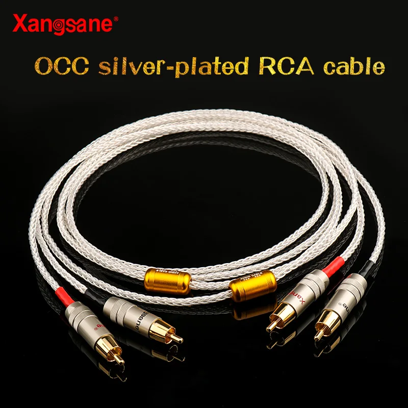 silver plated OCC 8-strand braided hifi rca cable audio signal cable dual lotus audio amplifier connection cable