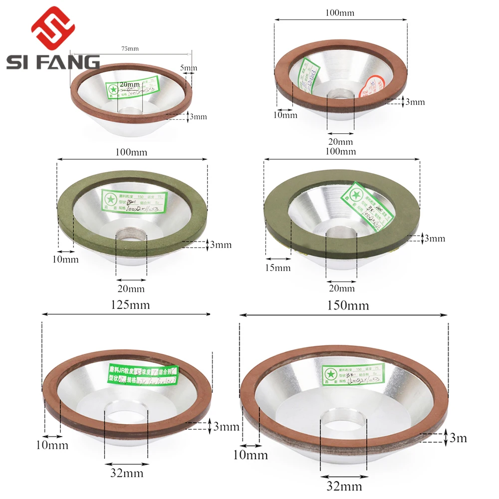 75/100/125/150mm Resin Diamond Grinding Wheel Cup Grinder Disc for Carbide Metal Angle Grinder Tool 120/150/180/240/320/400#