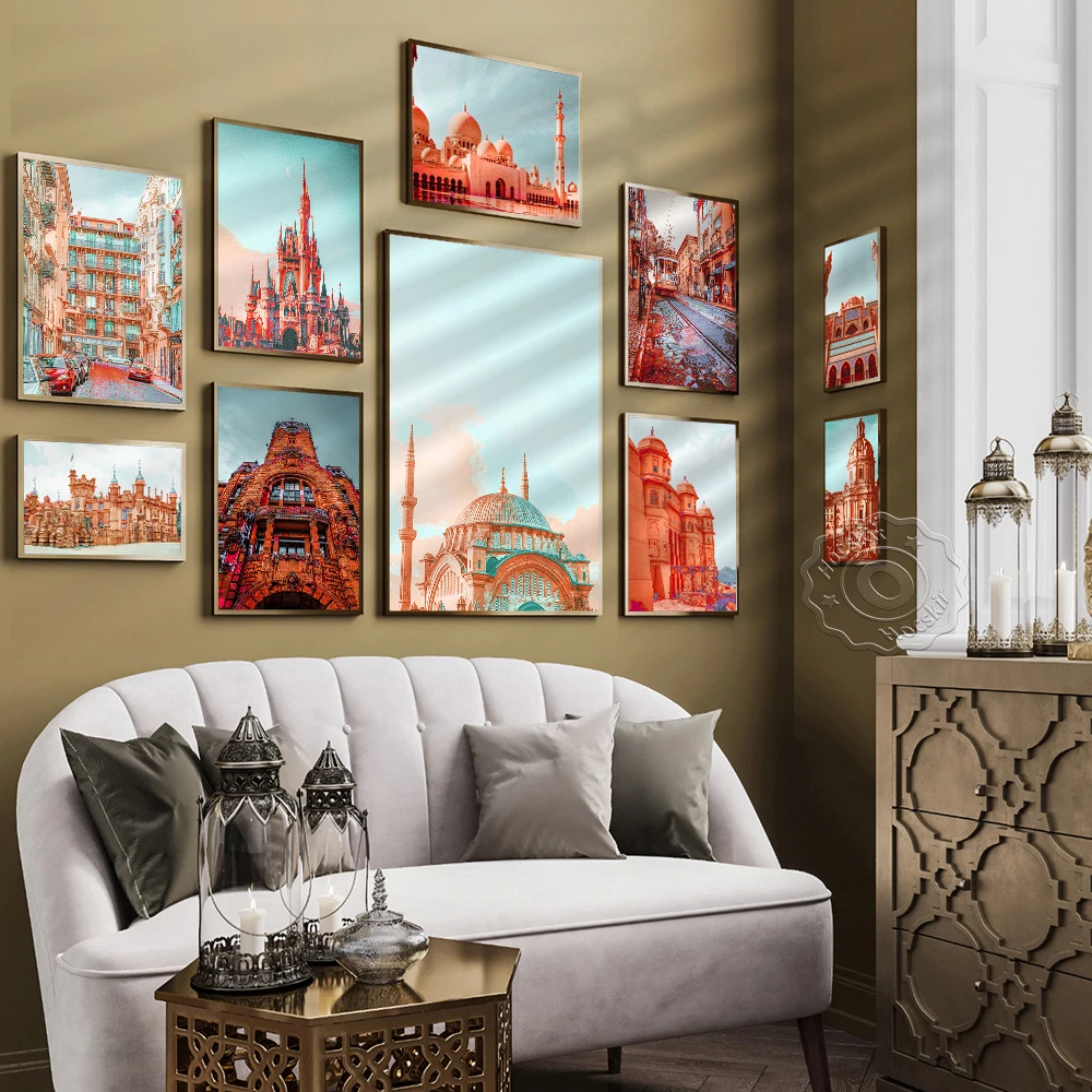World Tavel City Buildings Landscape Art Poster, City Scenery Watercolour Prints, Vintage Art Architecture Mural, Home Decor