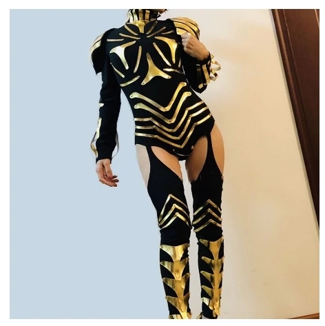 

Female Warrior Soldier Role-playing Performance Clothes Gold Mirror Armor Jumpsuit DJ Nightclub Dance Team Stage Cosplay Costume