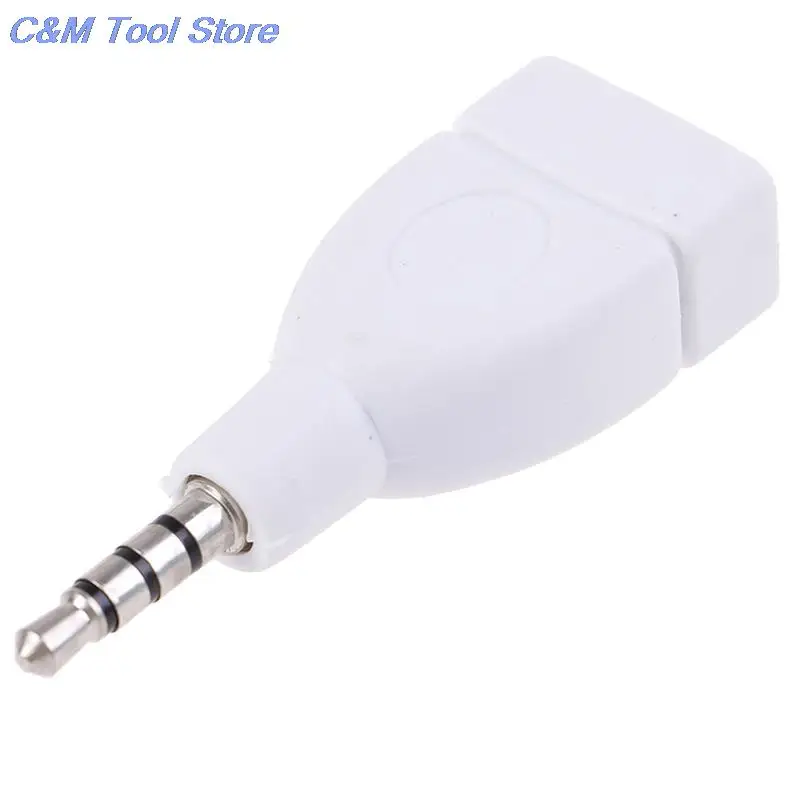 New Converter Adapter USB 2.0 Female to 3.5mm Male AUX Audio Car Plug Jack white