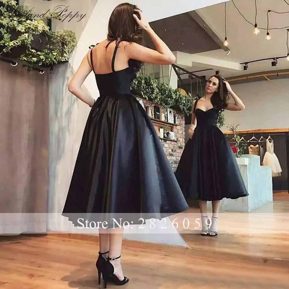 Lceland Poppy Customized A-line Tea Length Satin Prom Dresses Sleeveless Short Homecoming Dresses Prom Gowns with Pockets