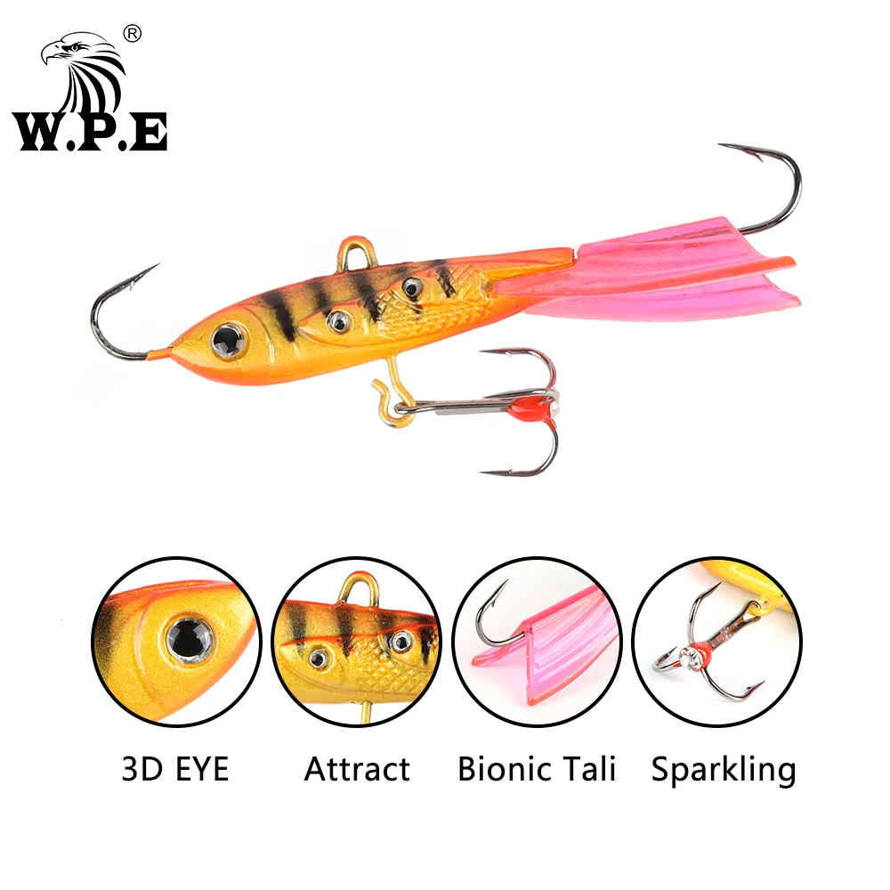 

W.P.E Ice Fishing Lure 1pcs 82mm 20g Winter Bait Hard Lure Lead Jig Balancer Carp Fishing Wobblers Fishing Tackle Treble Hook