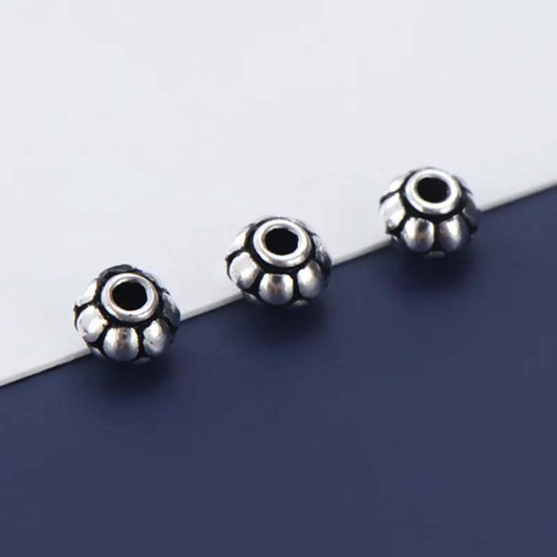 2pcs/lot 925 Sterling Silver Cute Lantern Shape Rero Space Beads 5.7mm Handmade Bracelets Loose Silver Beads DIY Jewelry Making