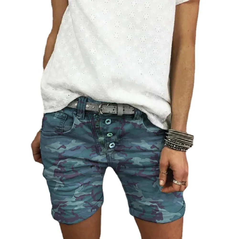 Women Summer Denim Shorts Slim Stretch Camouflage Jeans Shorts Ladies Casual Short Pants