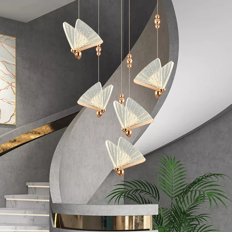 Butterfly chandelier stair lamp family dining room ceiling decoration living room lamp exhibition hall attic large chandelier