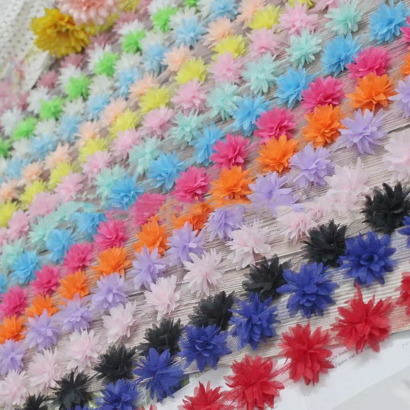 10Yards 3D Chiffon Flowers DIY Lace Trim Red Pink Orange Yellow Blue Ribbon 44mm Fabric Decoration Clothes Accessories