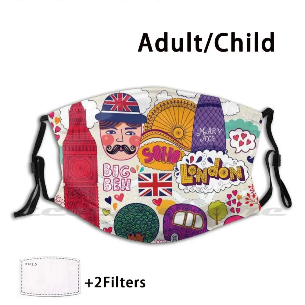 

London Love Mask Adult Child Washable Pm2.5 Filter Logo Creativity London Uk Gb Great Britain United Kingdom England Big Ben