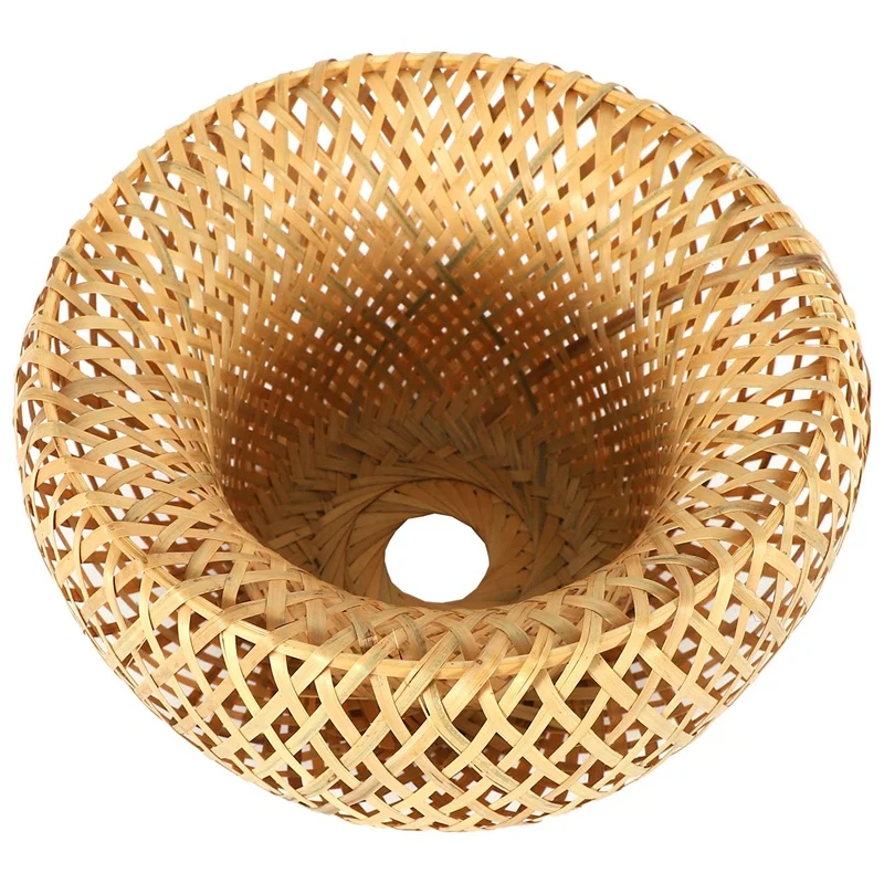 

HOT-Bamboo Wicker Rattan Lampshade Hand-Woven Double Layer Bamboo Dome Lampshade Asian Rustic Japanese Lamp Design