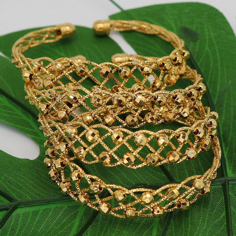 24K Copper 4pcs Ethnic Bead Gold Color Saudi Arabic Bangles For Girls Bracelet Women Girl Africa Bangles Wedding jewelry