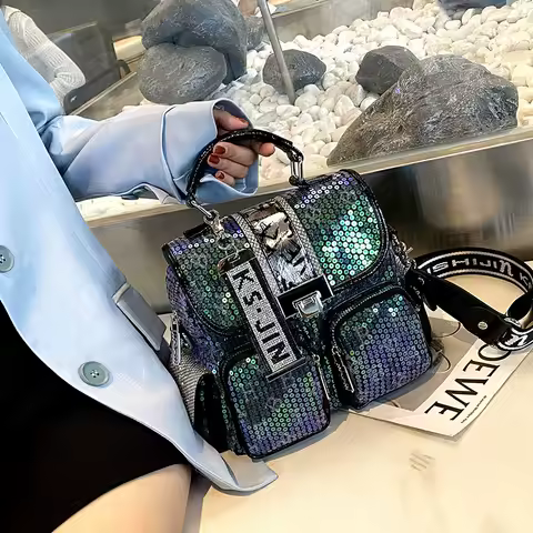 2021 Women Backpacks PU Leather Anti-Theft Sequins Backpack Fashion Girls School Bags Large Capacity Female Shoulder Bag Mochila