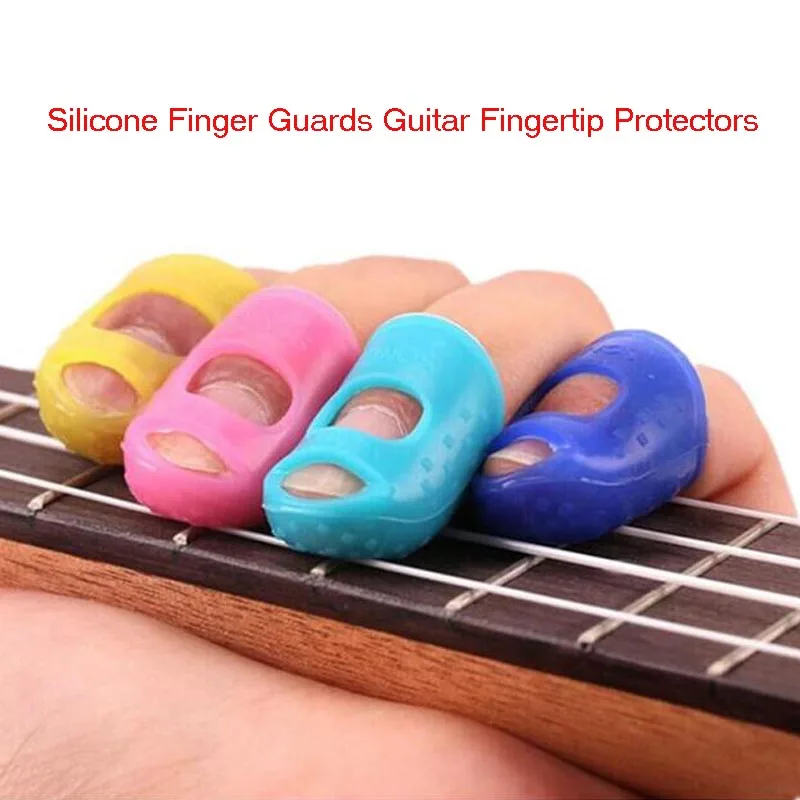 4Pcs/Pair Elastic Silicone Guitar Finger Guards Fingertip Protectors for Guitar Ukulele Beginner Other Strings Random Color