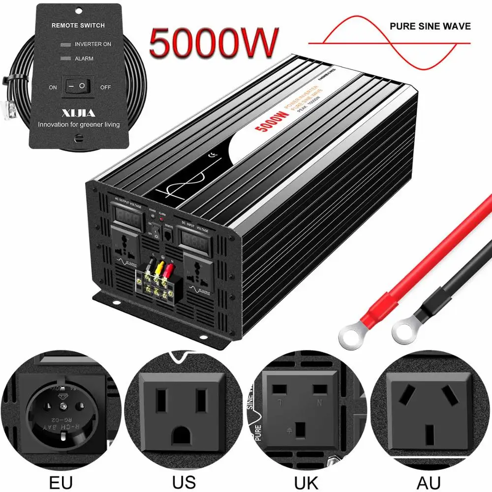 controle remoto onda senoidal pura inversor de energia solar dc 12v 24v 48v para ac 110v 220v display digital 5000w 01