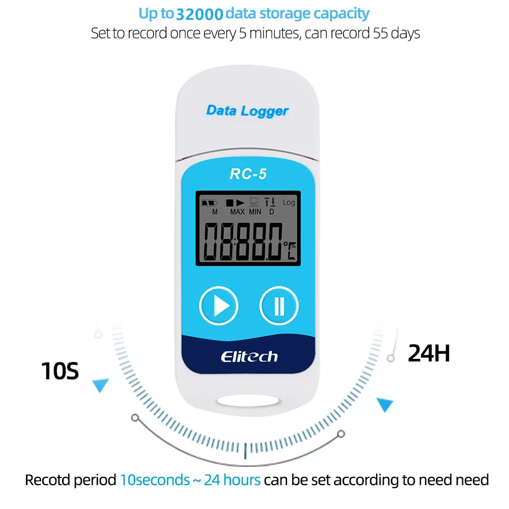 Imagem -02 - Usb Temperatura Registrador de Dados de Alta Precisão Datalogger Recorder 32000 Ponto de Leitura Gravador de Temperatura 10 Peças Lote Rc5