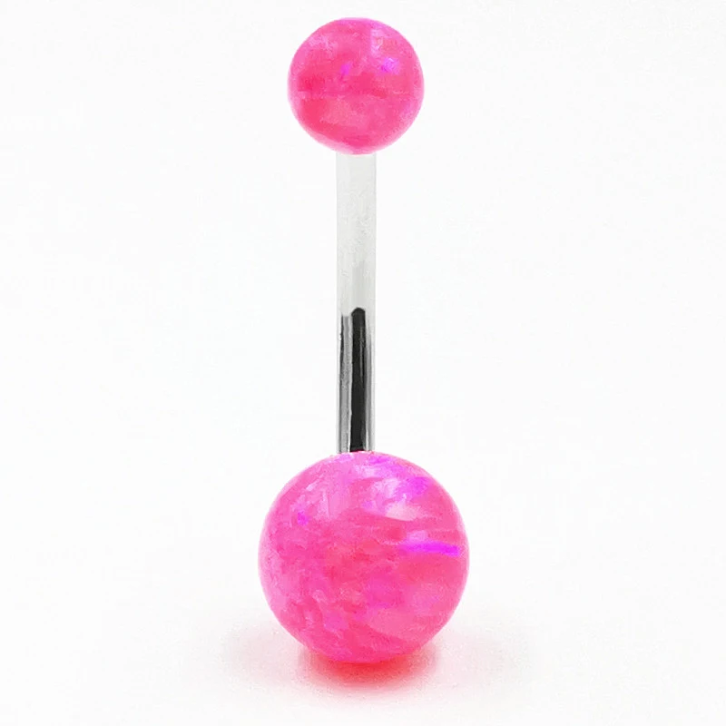 Pink opal belly navel ring bar piercing 925 sterling silver women sexy body piercing jewelry fashion