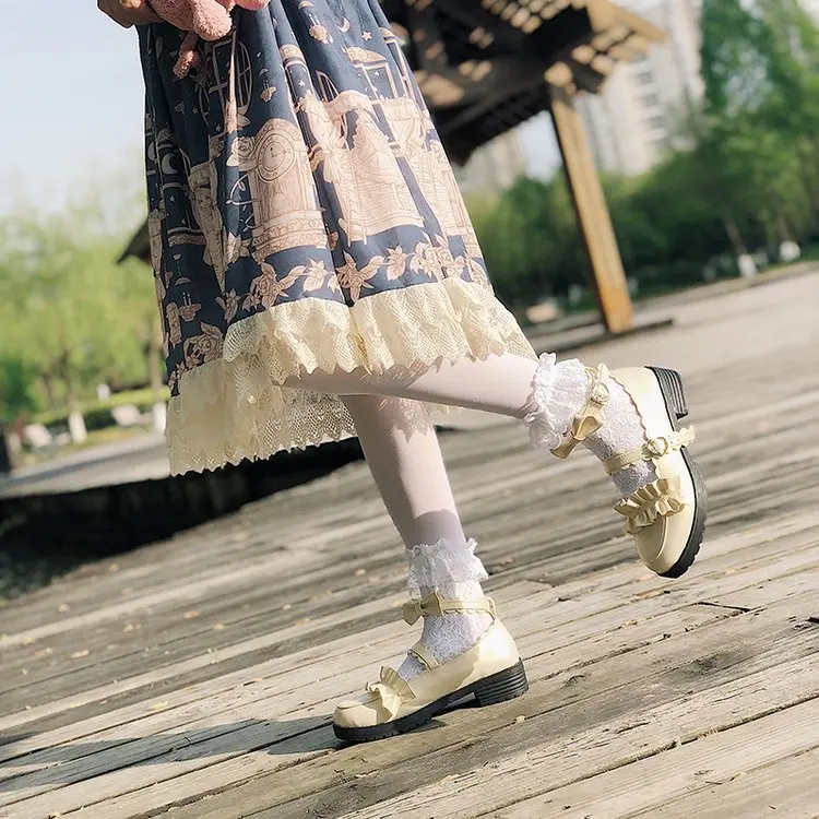 Meilulu – chaussures lolita douces à talons bas, chaussures à nœud rond en dentelle, chaussures d'uniforme d'étudiant pour filles