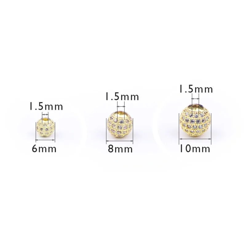 4pcs/lot 6/8/10mm Micro Pave White Zircon European Spacer Loose Beads Round Ball Shape Charms For Bracelet Making Jewelry DIY